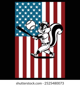 Baseball Squirrel American Flag Patriotic Camiseta