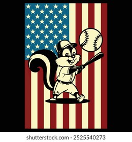 Baseball Squirrel USA Flag Camiseta de regalo patriótico