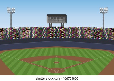 Baseball Stadium With Crowd On Grandstand. Vector