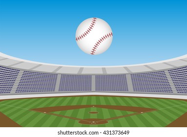 baseball stadium with flying ball vector