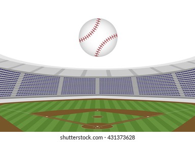 Baseball Stadium With Flying Ball , White Background Vector