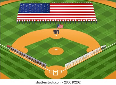 Baseball stadium. Open Baseball tournament. USA flag