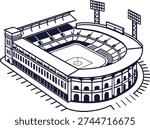 Baseball stadium outline silhouette vector illustration isolated on white background