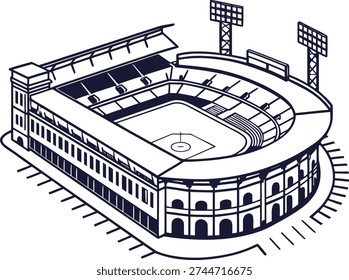 Baseball stadium outline silhouette vector illustration isolated on white background