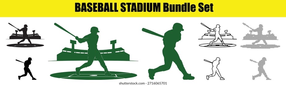 Estadio de béisbol Conjunto de siluetas e iconos