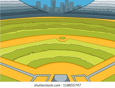 Baseball Stadium. Vector Cartoon Background. EPS 10.