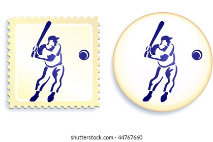 Baseball Stamp and Button Original Vector Illustration