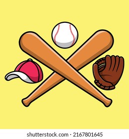 Baseball Starter Kit Cartoon Vector Icon Illustration. Sport Object Icon Concept Isolated Premium Vector.