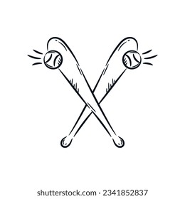 Baseball stick and ball hand drawn vintage line icon logo vector sketch illustration