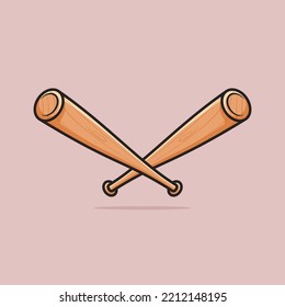 Baseball Stick Cartoon Vector Icon Illustration Sport Object Icon Concept Isolated Premium Vector. Flat Cartoon Style