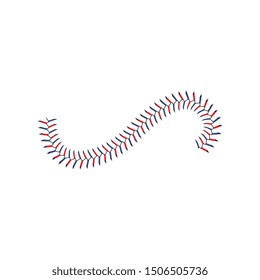 Baseball stitch lace wave line isolated on white background, realistic blue and red laces for white leather softball, realistic ball seam texture - isolated sport vector illustration
