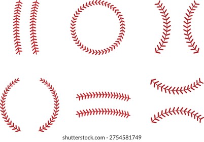 Baseball Stitch Seams Collection Red Baseball Laces Vector