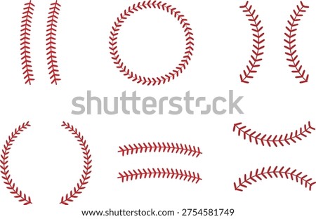 Baseball Stitch Seams Collection Red Baseball Laces Vector