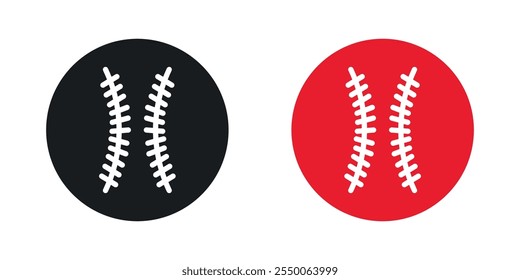 Baseball stitches icon set in black and colored version