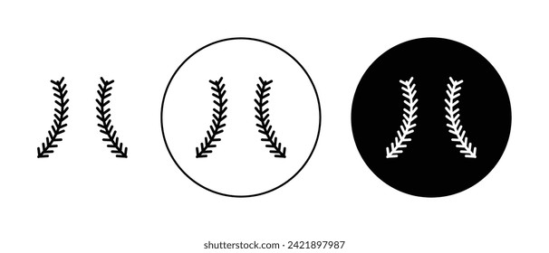 Baseball Stitches Icon Set. Softball Lace Seam Thread Pattern Vector Symbol in a black filled and outlined style. Sport Ball Texture Border Sign.