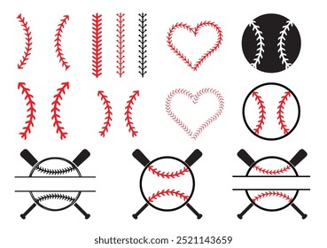 Baseball Stitches and Monograms. Baseball Silhouette, baseball art.  Glossy monogram.