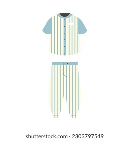 Baseball striped uniform, jersey shirt and pants - flat vector illustration isolated on white background. Clothes for baseball players. Professional sportswear.
