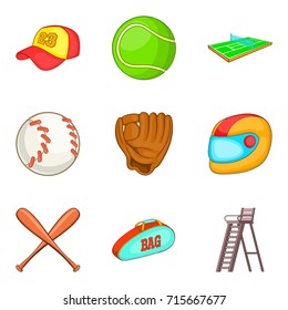 Baseball stuff icons set. Cartoon set of 9 baseball stuff vector icons for web isolated on white background