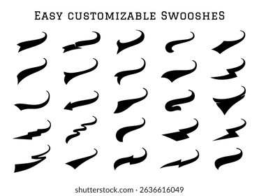 Baseball Swoosh Font Tail Vector Set. Swash Sport Underline Curve Text Line Tails. Vintage Brush Ornament Wave Swirl Typography Elements. Curly Alphabet Varsity Stroke Decoration Graphic Collection