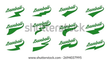 Baseball Swoosh Font Tail Vector Set. Swash Sport Underline Curve Text Line Tails. Vintage Brush Ornament Wave Swirl Typography Elements. Curly Alphabet Varsity Stroke Decoration Graphic Collection