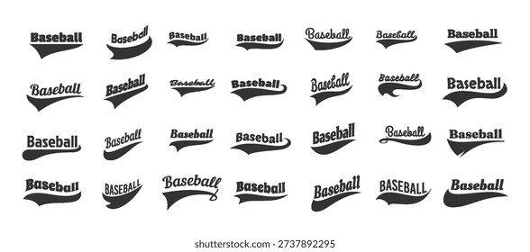 Baseball Swoosh Hand Drawn Dynamic Logo Vintage Collection. Classic Headline Script Bold Retro Curved Flourish Underlines Sports Typography for Team Branding Merch Apparel. Vector Illustration