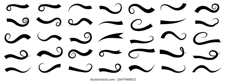 Baseball swoosh tails collection. Set of black baseball swoosh tails. Baseball swoosh tails icons