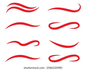 Baseball swoosh tails, isolated black vector curly lines, text underlines. Sports swash shapes set in retro style. Swirl strokes, swish typography font elements for athletics, baseball decoration