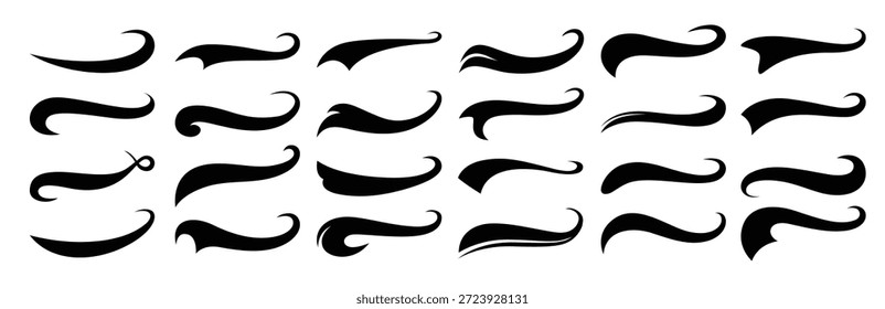 Colas onduladas de béisbol, líneas rizadas de Vector negro aisladas, subrayados de texto. Formas swash deportivas en estilo retro. Golpes de remolino, Elementos de tipografía de swish para atletismo, decoración de béisbol