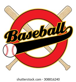 Baseball With Tail Banner is an illustration of a baseball design with the word softball, bats, a tail banner and empty circle element with space for your own text.