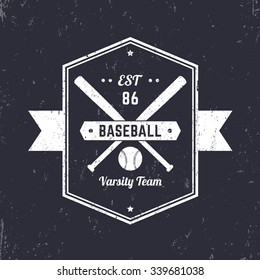 Baseball Team 86 vintage grunge emblem, logo, t-shirt design, print, white on dark, vector illustration