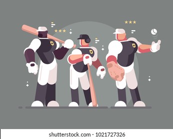 Baseball team of players in sports form and with bats. Vector illustration