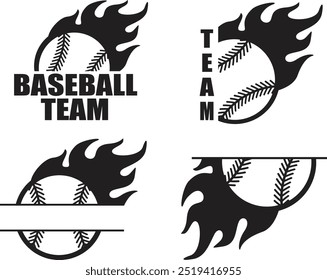 Baseball Team, Sport, Baseball Stitches, Baseball Champion, Flammen, Meisterschaft, Teamkollegen Name, Namensschild, Vektorgrafik