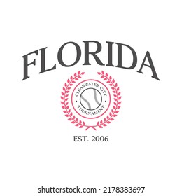 Baseball team state of Florida. Typography graphics for sportswear and apparel. Vector print design.