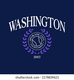 Baseball team state of Washington, Spokane City. Typography graphics for sportswear and apparel. Vector print design.