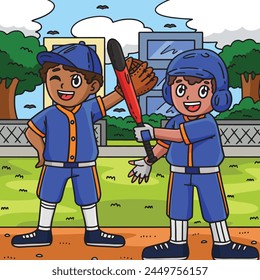 Baseball Teammate Colored Cartoon Illustration