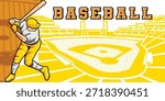 Baseball Template With Athlete Player and Playing Field Court Background Vector  Poster and Banner