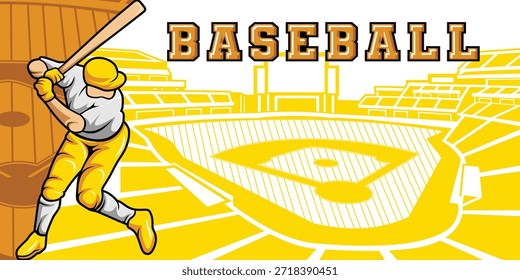 Baseball Template With Athlete Player and Playing Field Court Background Vector  Poster and Banner