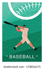 Baseball template for a ticket or Billboard. A baseball player attacks with a bat. Ticket or poster for a baseball game. Vector illustration of team sports