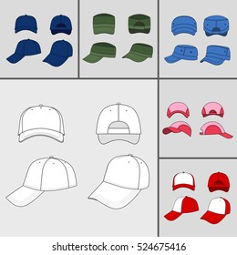 Baseball, tennis cap colored vector illustration featured front, back, side, top, bottom isolated on grey
You can change the color or you can add your logo easily