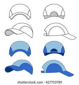Baseball, tennis cap illustration featured front, back, side, top, vector illustration isolated on white background