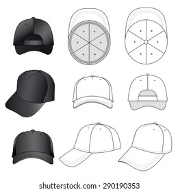 Baseball, tennis cap vector illustration featured front, back, side, top, bottom isolated on white. 
You can change the color or you can add your logo easily.
