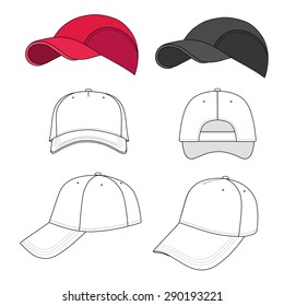 Baseball, tennis cap vector illustration featured front, back, side, top, bottom isolated on white. 
You can change the color or you can add your logo easily.