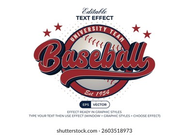 Baseball Text Effect 3D Sport Team Style. Editable Text Effect.