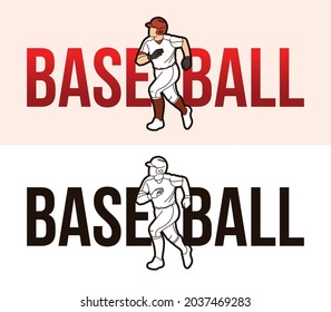 Baseball Text With Sport Players Graphic Vector