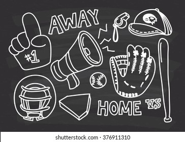 Baseball Themed Doodle On Chalkboard  Background