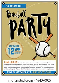 A Baseball Themed Party Invitation Template. Vector EPS File Is Layered.