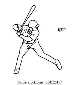 Baseball throws ball - vector illustration sketch hand drawn with black lines, isolated on white background