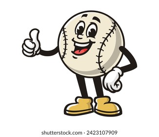 Baseball with thumb up and standing pose cartoon mascot illustration character vector clip art hand drawn