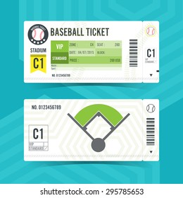 Diseño de elementos modernos de la tarjeta de boleto de béisbol