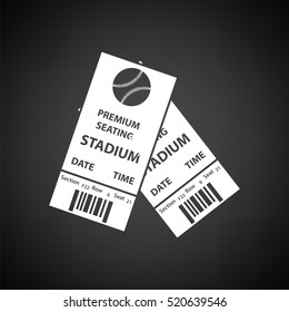 Baseball tickets icon. Black background with white. Vector illustration.